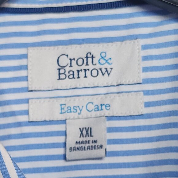 Croft & Barrow Easy Care Blue Stripe SS Button Up Cotton Poly Dress Shirt Sz XXL - Picture 7 of 16